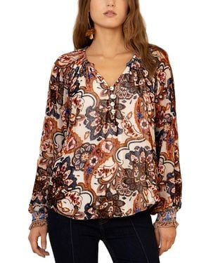 Hale Bob Elyse Long Sleeve Silk-Blend Blouse - Brown