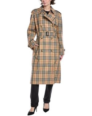 Burberry Check Trench Coat - Natural