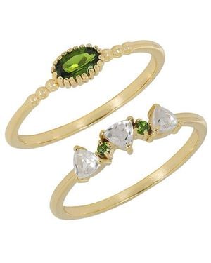 TIRAMISU 14K Plated 0.74 Ct. Tw. Chrome Diopside, Topaz, Chrome Diopside Ring Set - Metallic