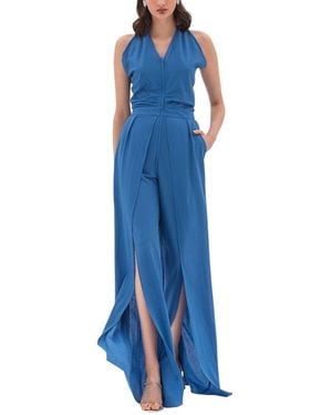 BGL Linen-Blend Jumpsuit - Blue