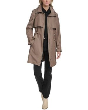 Cole Haan Stow Away Hood Zip Up Trench Coat - Natural