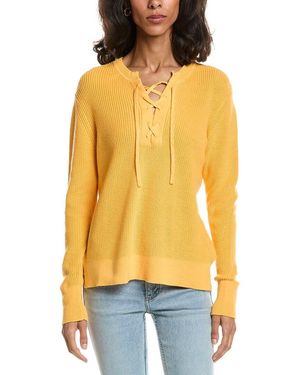 Forte Lace-Up Rib Crewneck Sweater - Yellow
