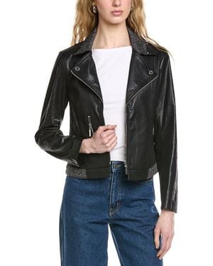 Joseph Ribkoff Knit & Vegan Leather Jacket - Black