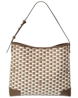 Bally Logo Pennant Leather Hobo - Natural