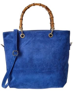 Isabella Rossetti Thea27 Bamboo Handle Suede Tote - Blue