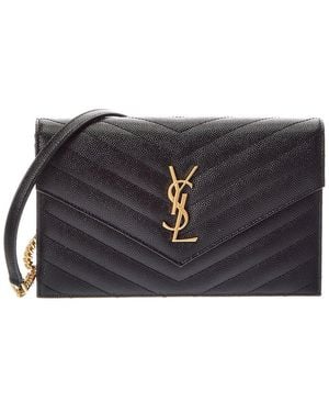 Saint Laurent Cassandra Leather Wallet On Chain - Black