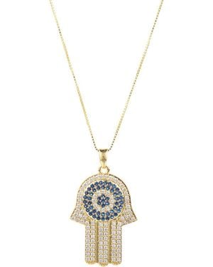Eye Candy LA Silver Cz Blue Hamsa Pendant Necklace - Metallic
