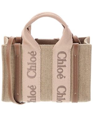 Chloé Woody Mini Canvas & Leather Tote - Brown