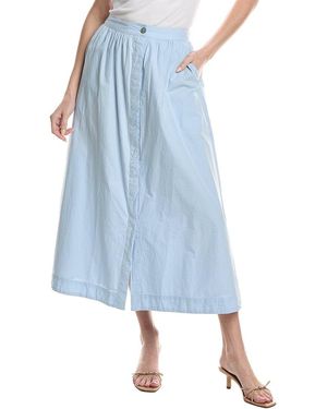 Lilla P Poplin Button Front Skirt - Blue