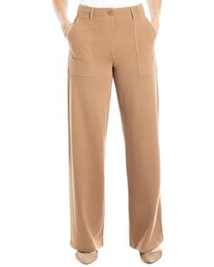 Max Studio Wide Leg Button Front Ponte Pant - Natural