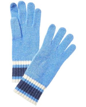 Hannah Rose Rugby Stripe Cashmere Gloves - Blue