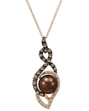 Le Vian Grand Sample Sale 14K Strawberry 0.42 Ct. Tw. Diamond 8-9Mm Pearl Pendant Necklace - White