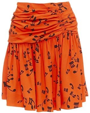 Miu Miu 2014 Viscose Musical Notes Skirt, Size It (Authentic Pre-Loved) - Orange