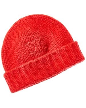 Celine Triomphe Cashmere & Wool-Blend Beanie - Red