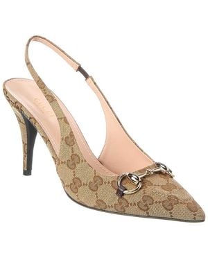 Gucci Horsebit Gg Canvas Slingback Pump - Metallic