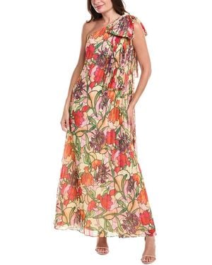 Badgley Mischka Pleated One-Shoulder Gown - White