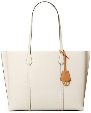 Tory Burch Perry Triple-Compartment Leather Tote - Natural