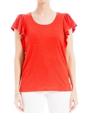 Max Studio Flutter Sleeve Crinkle Jersey Top - Red
