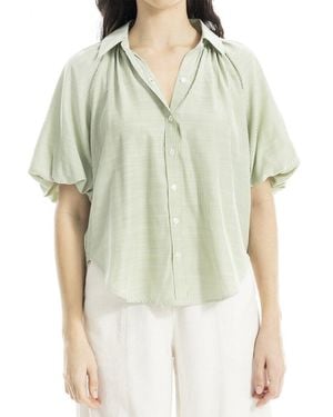 Max Studio Bubble Sleeve Button Front Shirt - Green