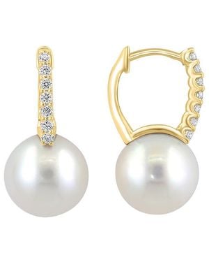 Effy Fine Jewelry 14K 0.18 Ct. Tw. Diamond & 9.5Mm Pearl Earrings - White