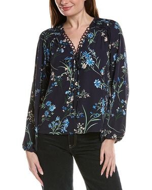 Cece Pintuck Printed Blouse - Blue