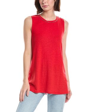 Lemon Grass Beaded Neckline Linen-Blend Tank Top - Red