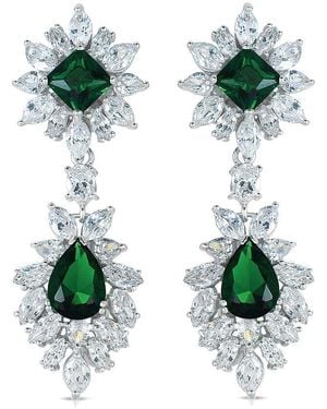 Genevive Jewelry Silver Cz Dangle Earrings - Green