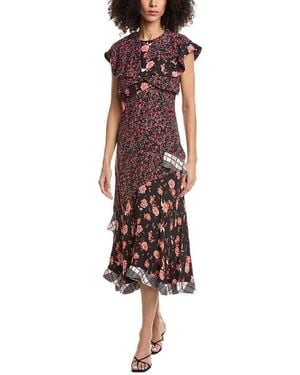 3.1 Phillip Lim Floral Collage Ruffle Overlay Midi Dress - Brown