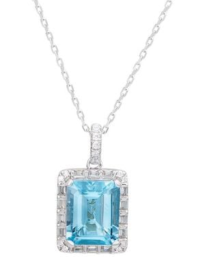 Suzy Levian Silver 0.02 Ct. Tw. Diamond & Gemstone Unique Halo Pendant - Blue