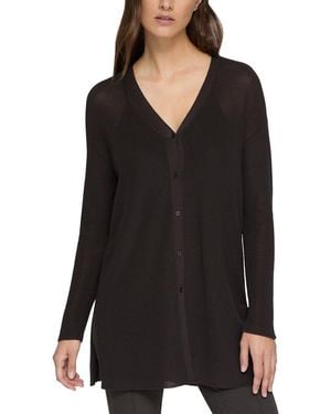 Lafayette 148 New York Ribbed Button Front Cardigan - Black