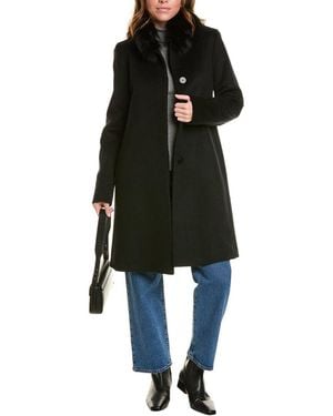Fleurette Long Wool-Blend Coat - Black