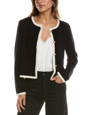 Bruno Magli Tipped Merino Wool Cropped Jacket - Black