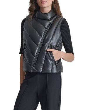 DKNY Asymmetrical Zip Puffer Vest - Black