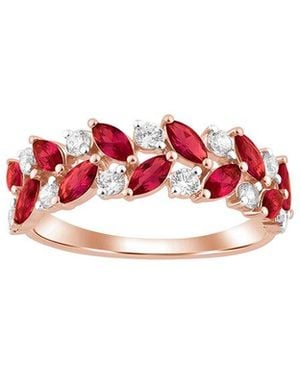 Brilliant Bloom 14K Rose 0.33 Ct. Tw. Lab-Grown Diamond & Ruby Ring - Red