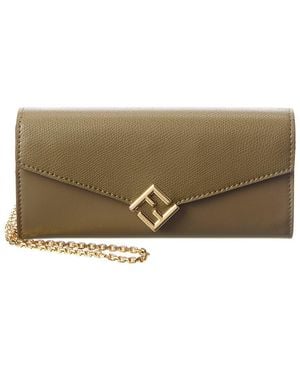 Fendi Ff Diamonds Leather Wallet On Chain - Grey