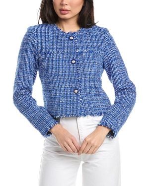 St. John Fringe Tweed Boxy Jacket - Blue