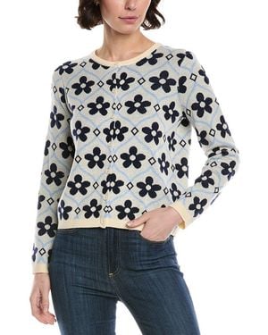 Cece Floral Jacquard Wool-Blend Cardigan - Gray