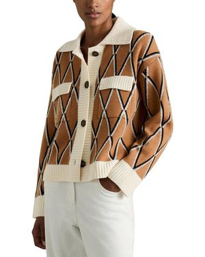 Reiss Korie Diamond Pattern Wool & Cashmere-Blend Cardigan - Natural
