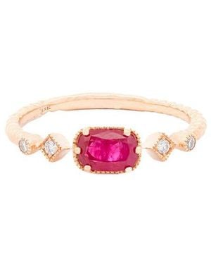 Maitre De Diamant 18K Rose 0.70 Ct. Tw. Diamond & Ruby Dainty Ring - Pink