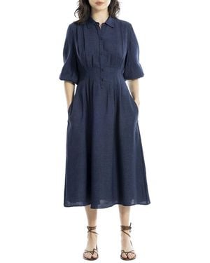 Max Studio 3/4 Sleeve Front Pleat Midi Dress - Blue