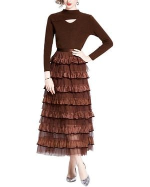 Kaimilan 2Pc Polo Neck & Skirt Set - Brown