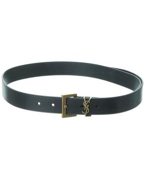 Saint Laurent Cassandre Grained Leather Belt - Green