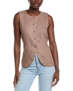 Eileen Fisher Petite Round Neck Linen Long Vest - Blue