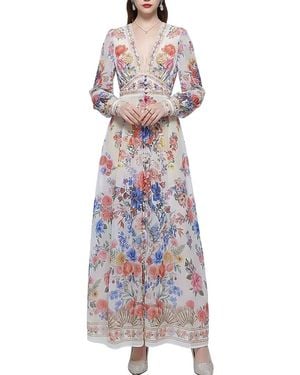 AMINA GLAM Printed Maxi Dress - White
