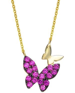 Genevive Jewelry 14k Over Silver Butterfly Necklace - Pink