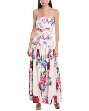 Maison Tara Printed Draped Midi Dress - White