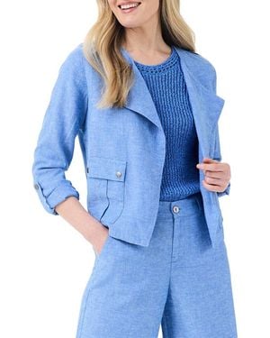 NIC+ZOE Rumba Linen-Blend Moto Jacket - Blue