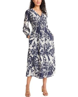 Maggy London Long Sleeve V-Neck Midi Dress - Blue