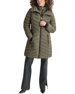 DKNY Packable Hooded Long Coat - Green