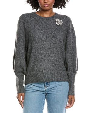 Cece Heart Rhinestone Patch Puff Sleeve Jumper - Grey
